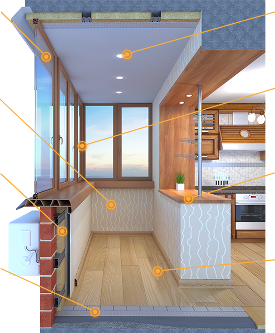 Объединение балкона с кухней: дизайн, согласование, варианты, утепление