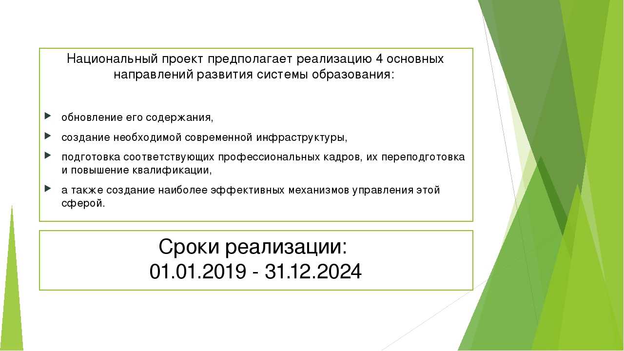 Задачи национального проекта образование