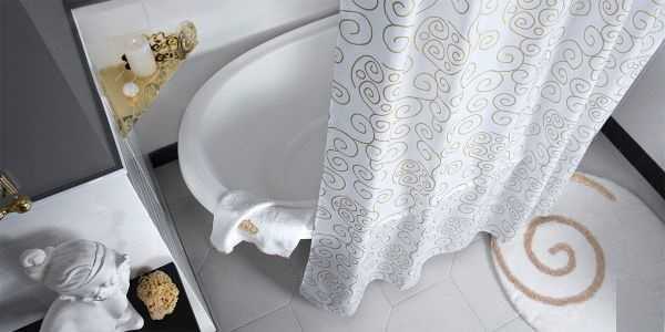 Выбор штор для ванной комнаты: элитные и с оригинальным принтом, какой материал лучше, фото.