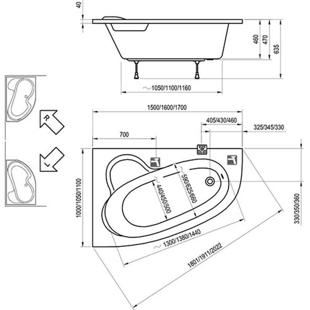 Угловые ассиметричные акриловые ванны - размеры и отзывы
