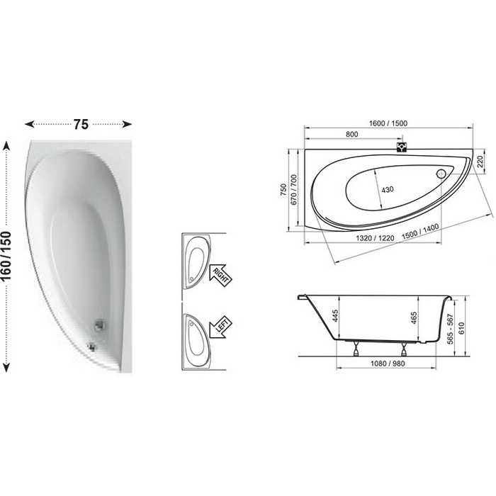 Длина, ширина, глубина, а также другие размеры угловых ванны являются немаловажными характеристиками, с основными из которых следует ознакомиться, приступая к ремонту санузла