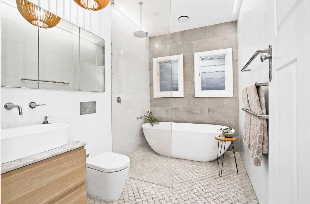 Дизайн ванной комнаты: современный стиль, модное оформление и красивые проекты в частном загородном доме с фотографиями 
 - 30 фото