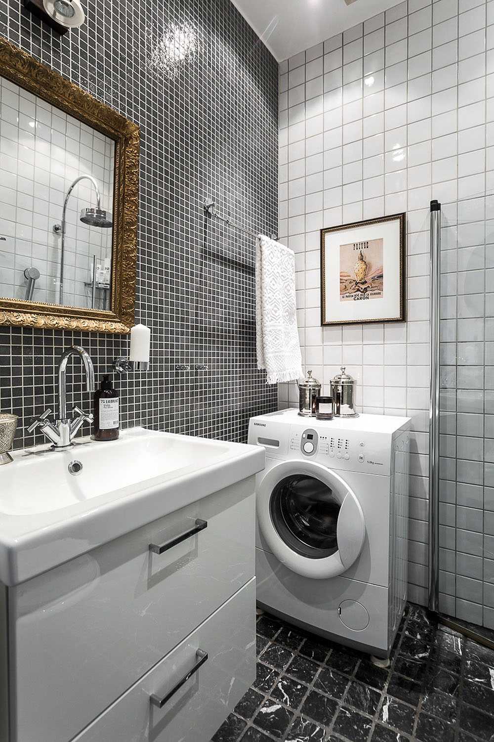 ванная комната дизайн в своем доме со стиральной машиной